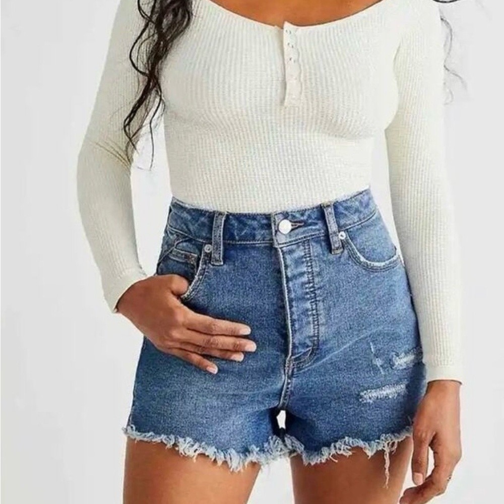 We The Free Distressed Raw Hem Denim Shorts Medium Wash Festival Boho Size 25